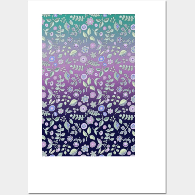 Ombre Nature Doodle Pattern in Navy & Purple Wall Art by micklyn